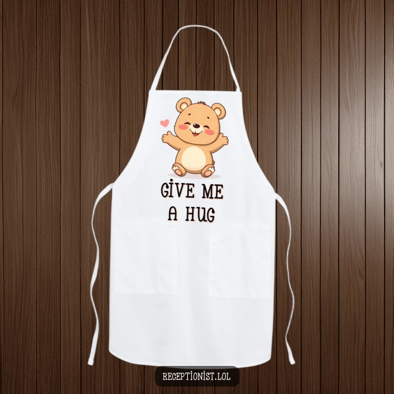 Funny Apron decorated with a giggling bear cub spreading its arms wide, ready to help in the kitchen with a smile.