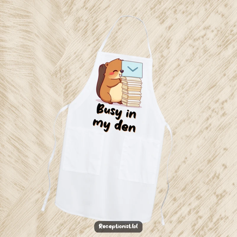 Funny beaver in an apron, expertly managing kitchen tasks with humorous efficiency, making it a great gift for chefs.