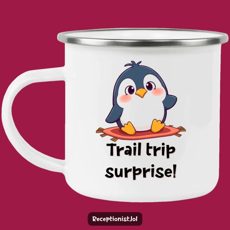 Funny Penguin Tripping Camping Mug - Rugged Cartoon Character Outdoor Fun