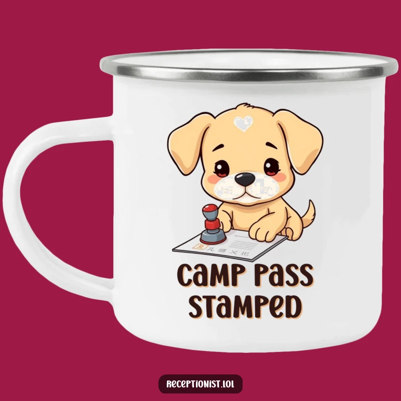 Funny Puppy Stamp Camping Mug: Official Brews for Determined Campers!