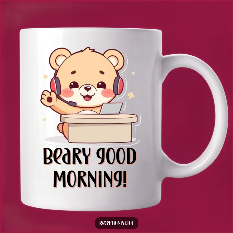 Funny Bear Receptionist Mug: Cheerful Headset Bear For A Humorous Gift