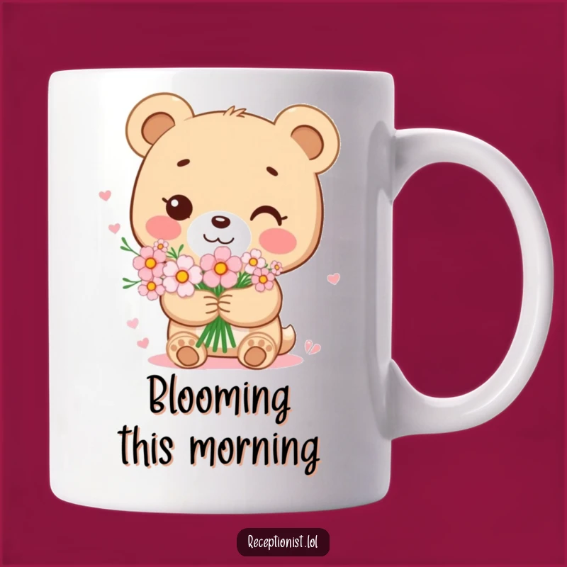 Funny Bear Cub Flower Bouquet Mug: Sweet Gifts of Love and Gentle Humor