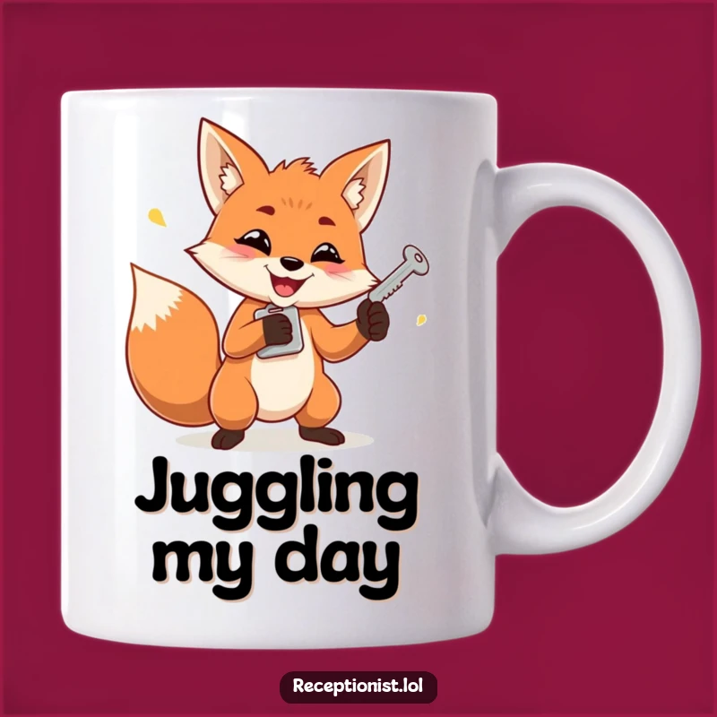 Funny Fox Juggling Keys Mug: Mischievous Organizer Gift