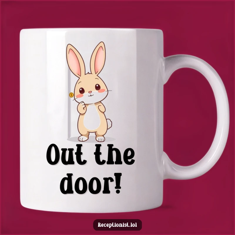 Funny Rabbit Door Pointer Mug: Where To Next? Whimsical & Funny Gift for Explorers!