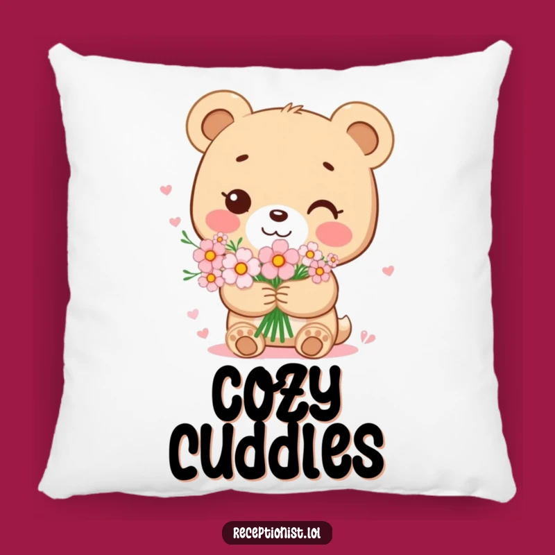 Funny Bear Cub Flower Bouquet Pillow: Cozy Comfort with Sweet Affection
