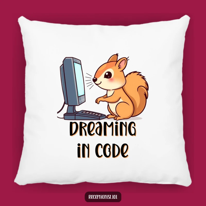 Funny Squirrel Coder Pillow - Comfy Techie Accent Pillow Gift