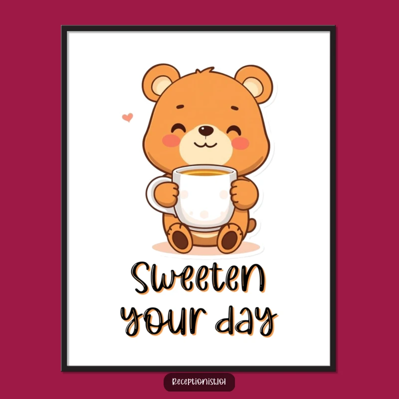 Funny Bear Tea Digital Art - Printable Cozy Smiling Character Decor