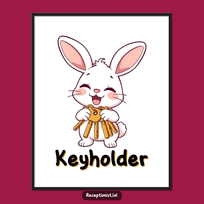 Funny Bunny Offering Keys Art Print: Joyful Wall Decor for Good Luck