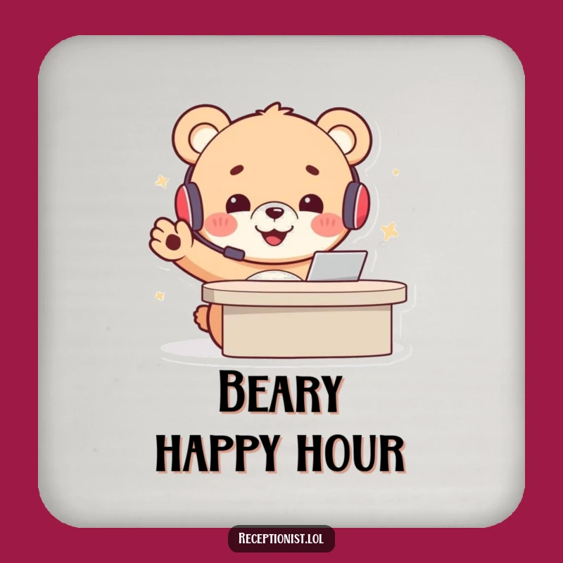 Funny Bear Receptionist Coasters: Protect Surfaces With Cheerful Welcome