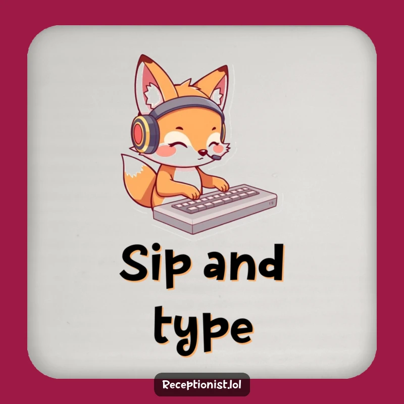 Funny Fox Typing Drink Coaster - Protect Surfaces with Techy Charm