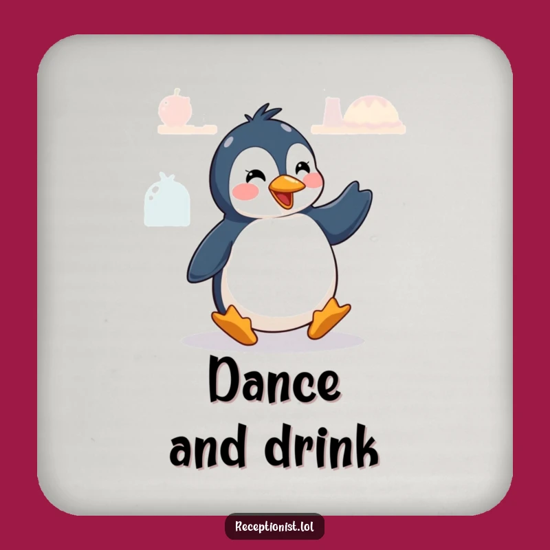 Funny Penguin Drink Coaster: Protect Surfaces with a Dancing Greeting