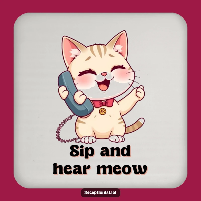 Funny Giggling Cat Receptionist Coaster - Protect Surfaces with Humor