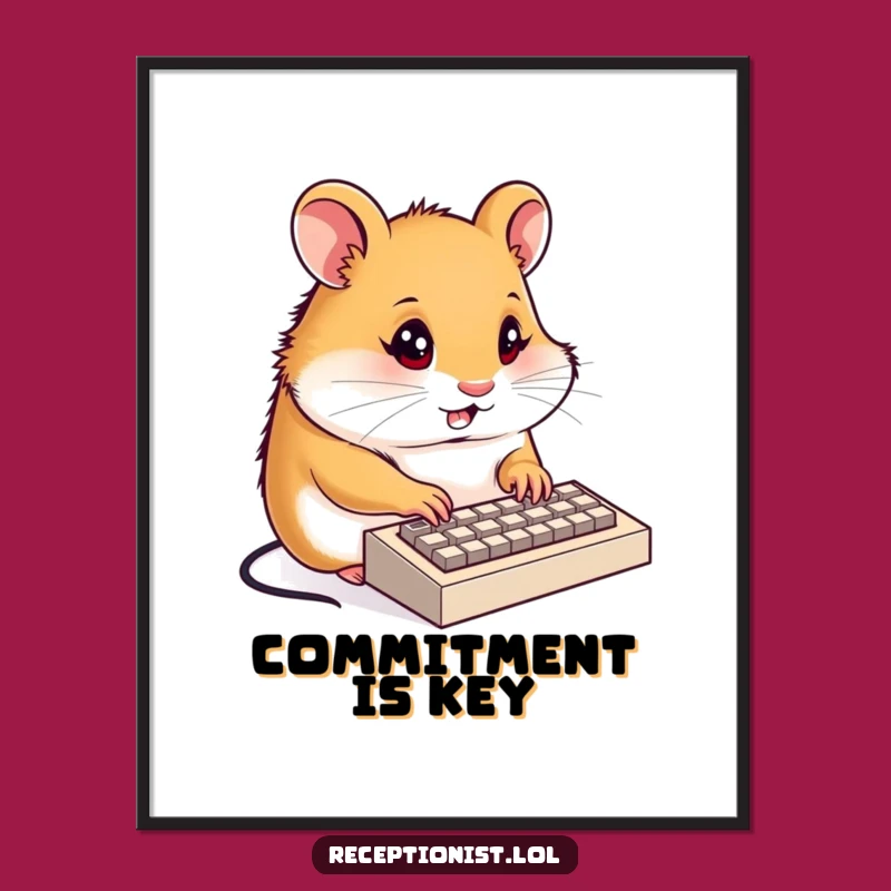 Funny Hamster Receptionist Poster: Focused Typing, Wall Art, Perfect Funny Gift
