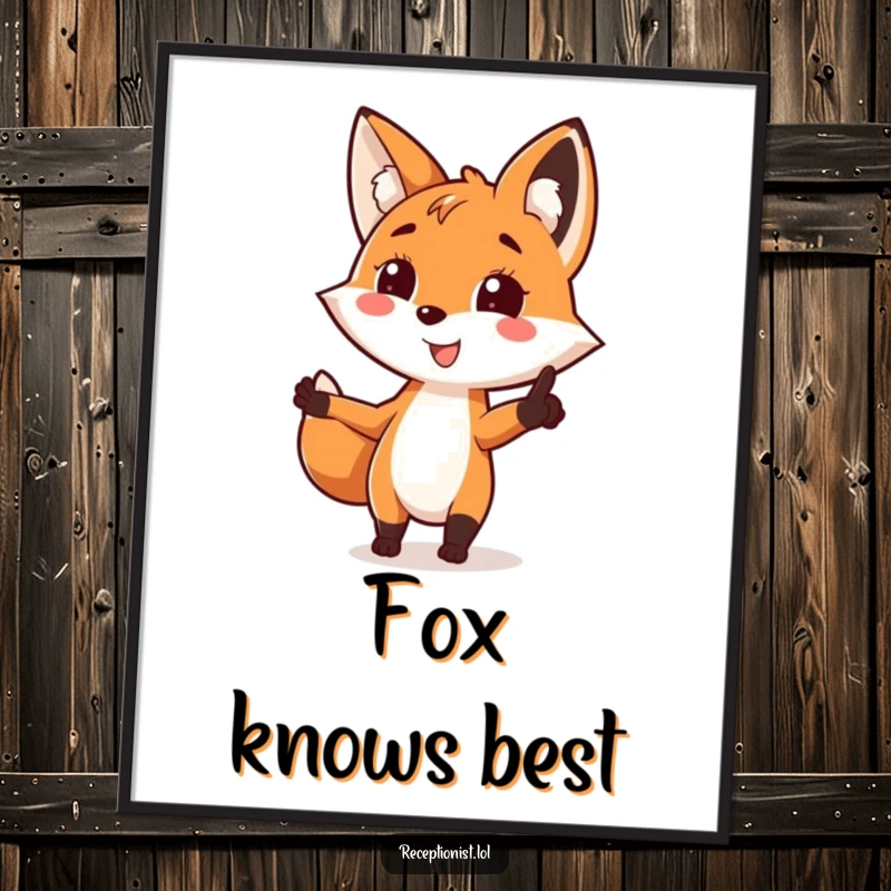 Funny fox direction poster, clearly pointing with a cheerful grin, adding a playful and guiding element to wall art.