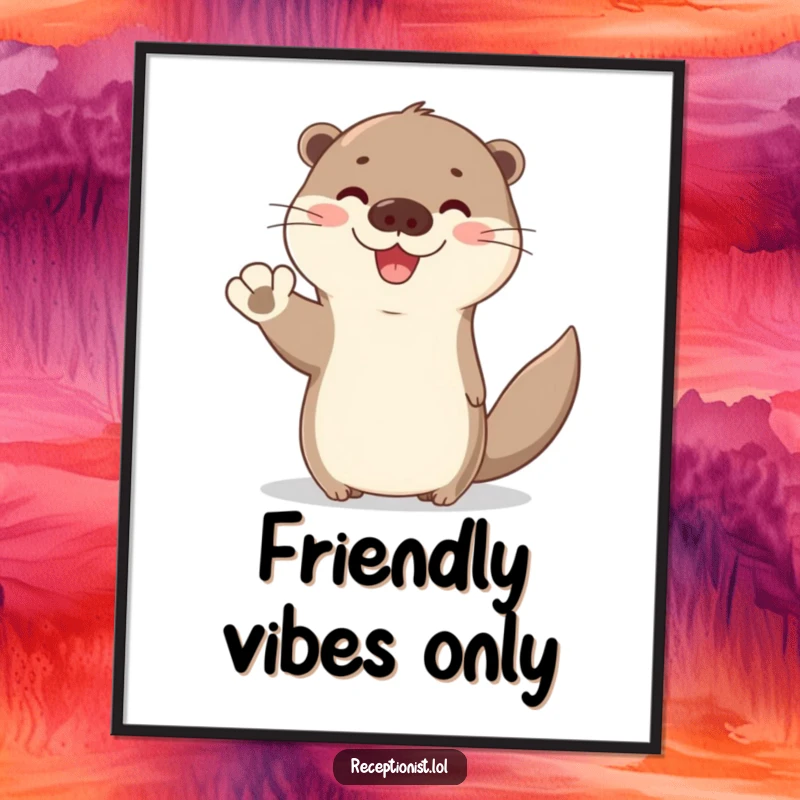 Funny Otter Welcome Poster displaying a cute otter waving hello with a bright, friendly expression, creating a cheerful and humorous atmosphere.