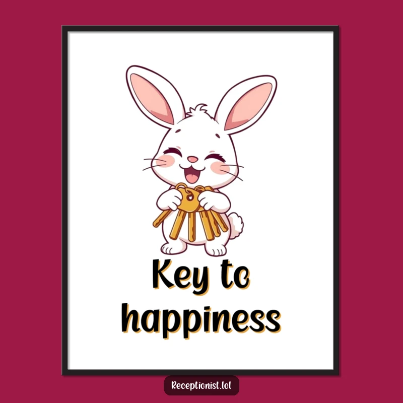 Funny Bunny Offering Keys Poster: Joyful Wall Art for Good Luck