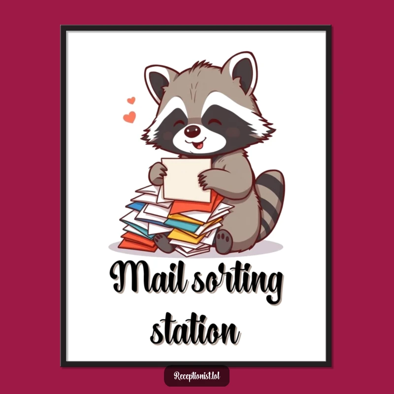 Funny Raccoon Mail Room Poster: Hilarious Wall Art Gift for Organized Spaces