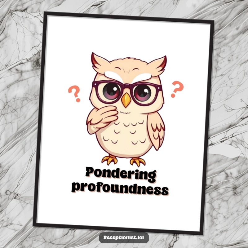 Funny owl adjusting glasses thoughtfully, displayed as wise wall art.