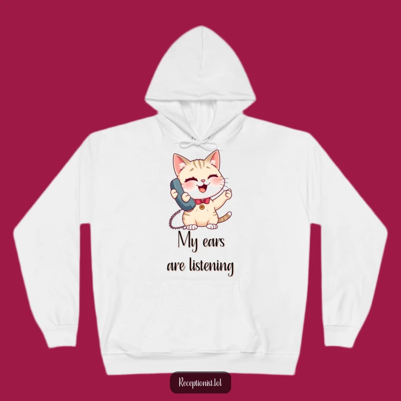 Funny Giggling Cat Receptionist Hoodie - Cozy & Hilarious Gift for Cat Fans