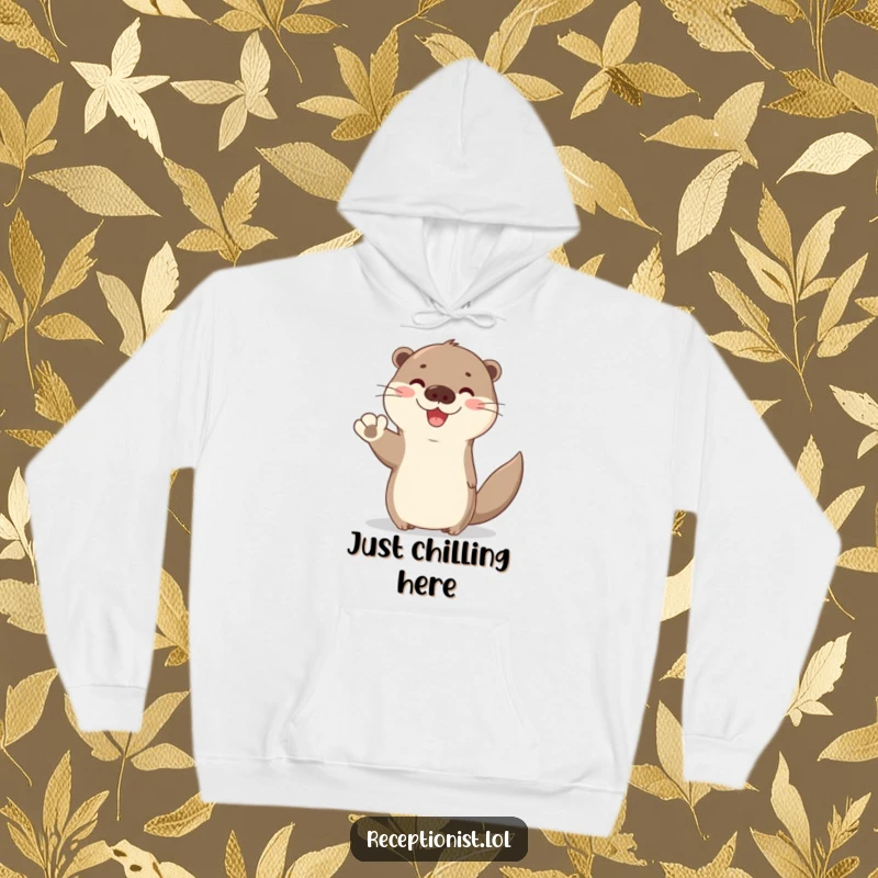 Funny Otter Cozy Hoodie featuring a cute otter waving hello with a bright, friendly expression, perfect for warm and humorous comfort.