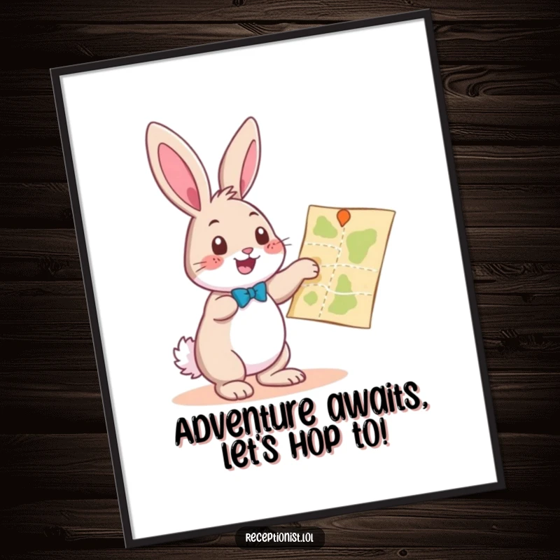 Funny Free Printable Wall Art: Playful bunny pointing towards a map with a helpful gesture, a charming and humorous DIY download.