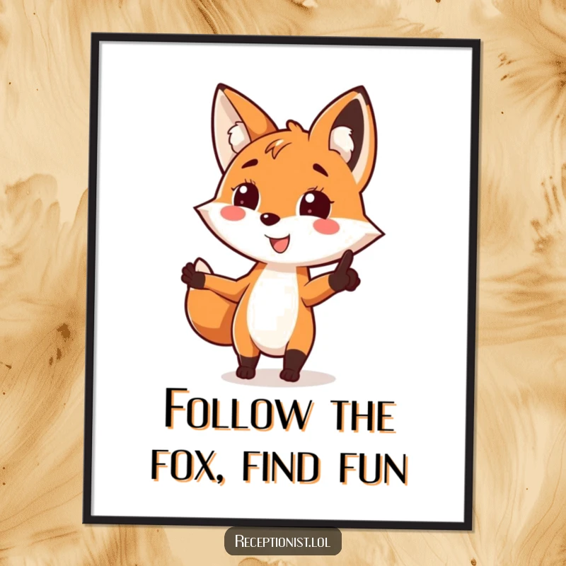 Funny Free Printable Fox Wall Art: A smiling fox confidently points the way, bringing humorous guidance to your decor.