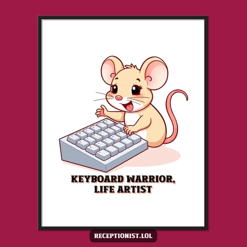 Funny Free Printable Wall Art: Cheerful Mouse Typing on a Computer Keyboard