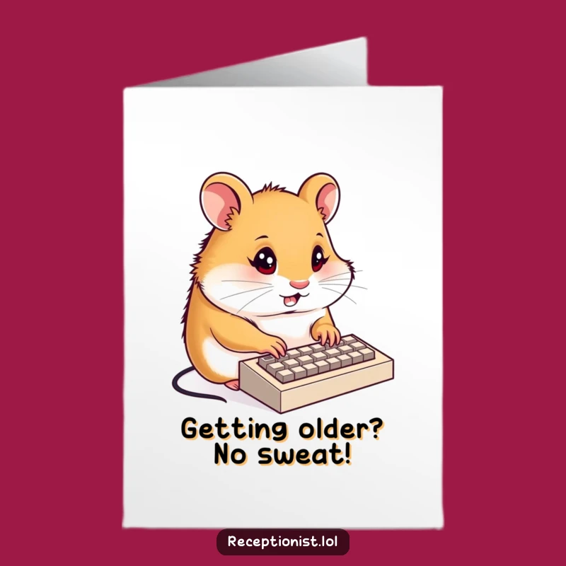 Free Printable Birthday Card: Focused Hamster Card, Tiny Keyboard Typing for a Productive Celebration