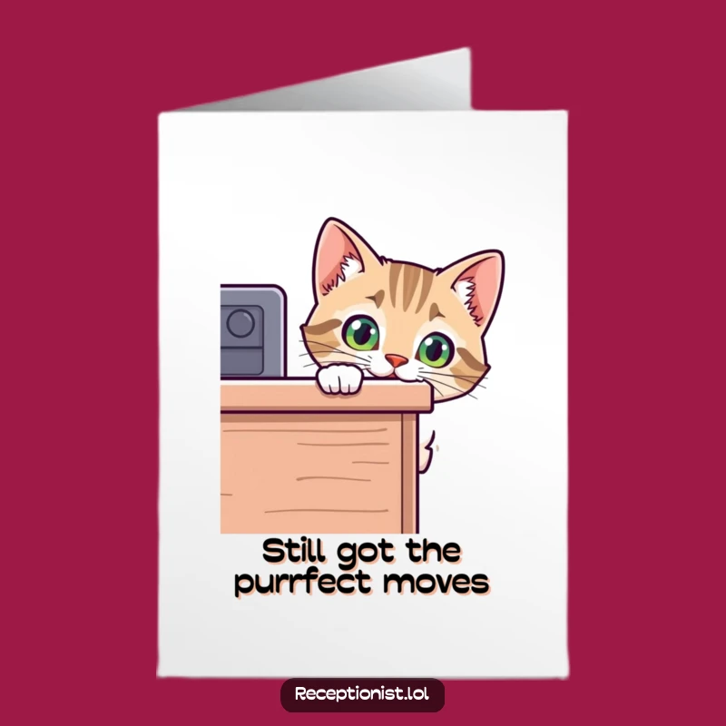 Free Printable Birthday Card: Funny Cat Peeking Desk Design, Hilarious Downloadable Gift