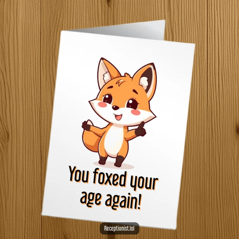 Funny Free Printable Fox Birthday Card: Playful fox with a bright smile points the way, wishing a happy birthday humorously.