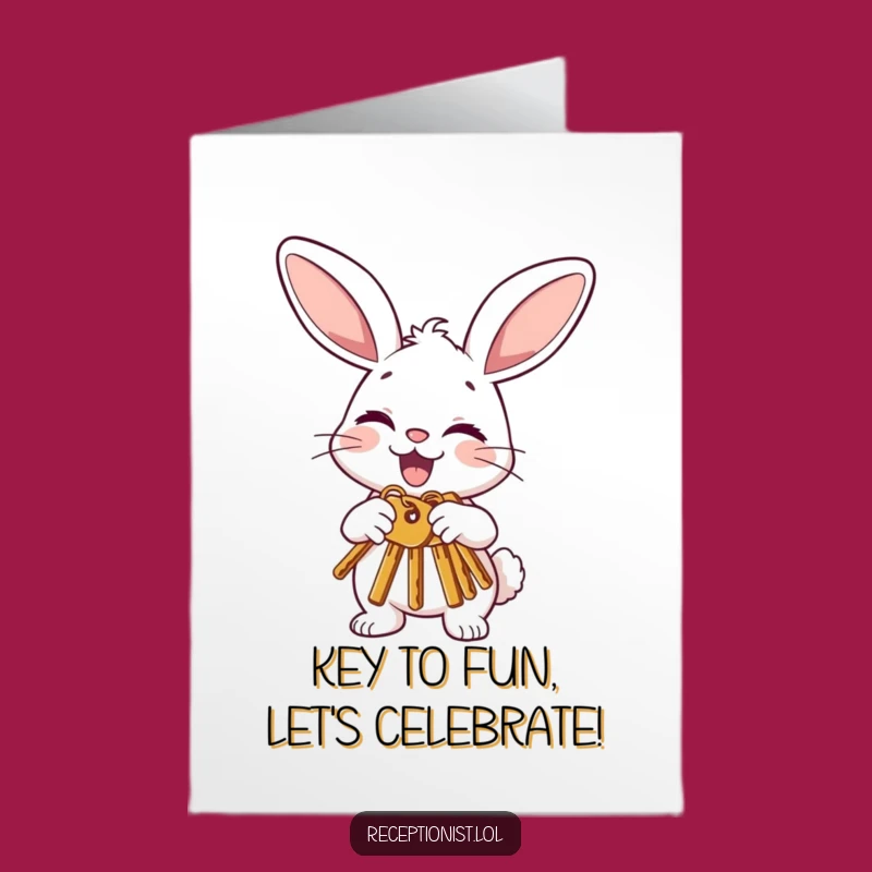 Free Printable Birthday Card: Bunny Offering Keys for a Housewarming or New Beginnings