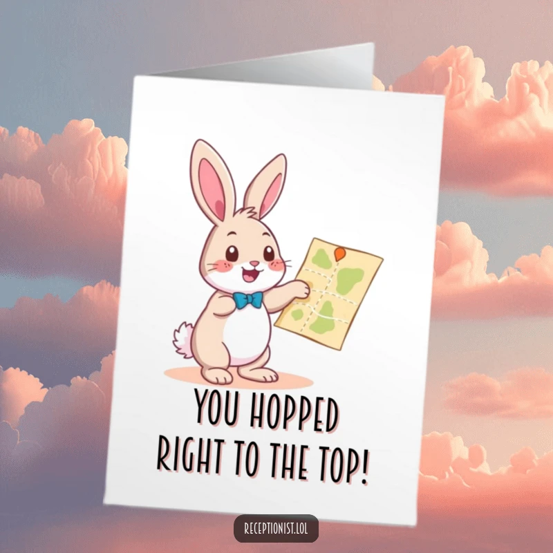 Funny Free Printable Congratulations Card: Playful bunny pointing at a map with a helpful gesture, a guiding and humorous DIY gift.