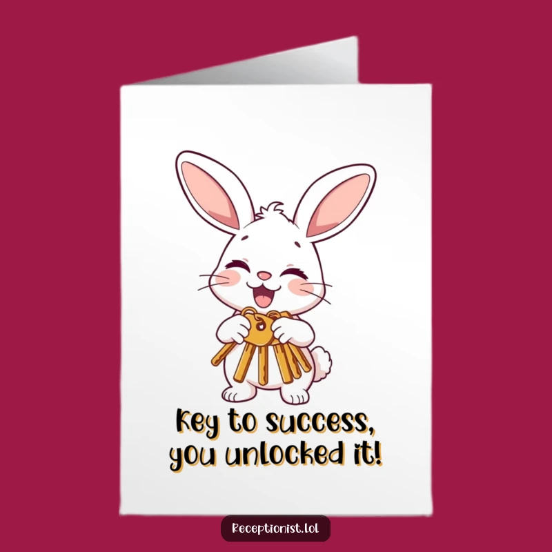 Free Printable Congrats Card: Bunny with Keys for New Home or Achievement Celebrations