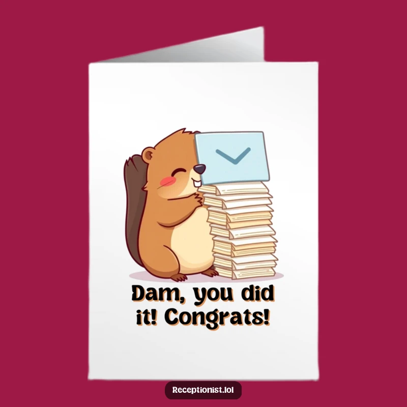 Free Printable Congrats Card: Efficient Beaver's Message Mastery Funny Downloadable Gift