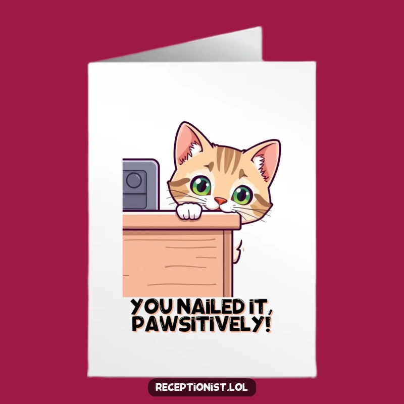 Free Printable Congrats Card: Peek-a-Boo Cat, Funny Downloadable Greeting for Any Occasion