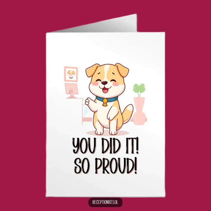 Free Printable Congratulations Card: Cheerful Dog Receptionist Shares Joyful Wags and Welcome Paws