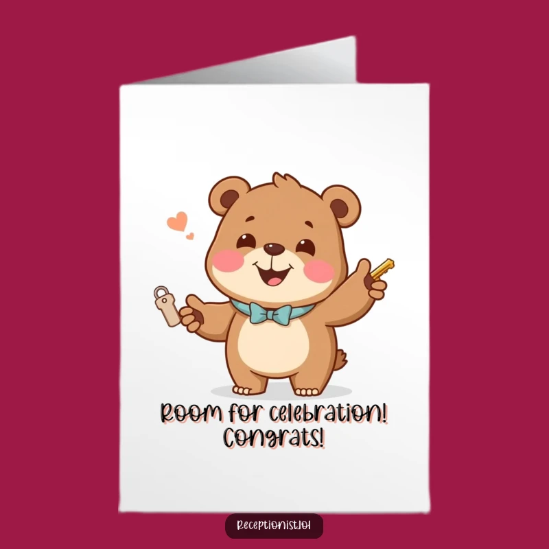 Free Printable Congratulations Card: Jovial Bear, Room Keys, Downloadable Celebration!