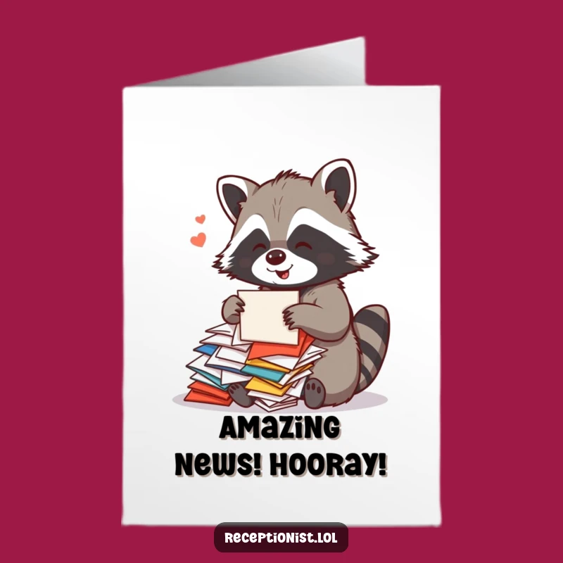 Printable Congrats Card Free: Raccoon's Joyful Mail Sort