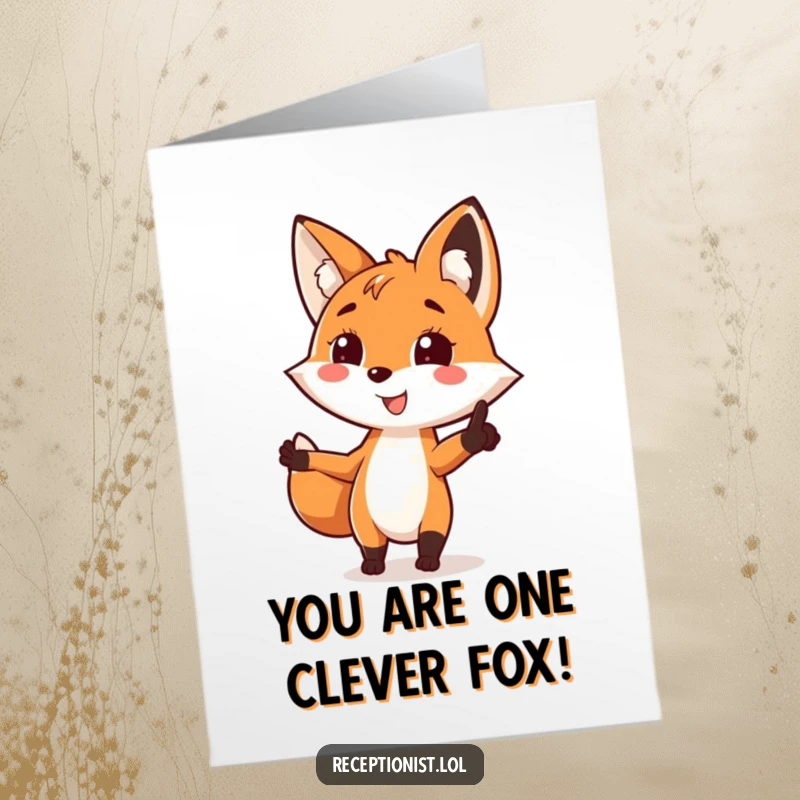 Funny Free Printable Fox Congratulations Card: A smiling fox clearly points the way to success, offering humorous congratulations.