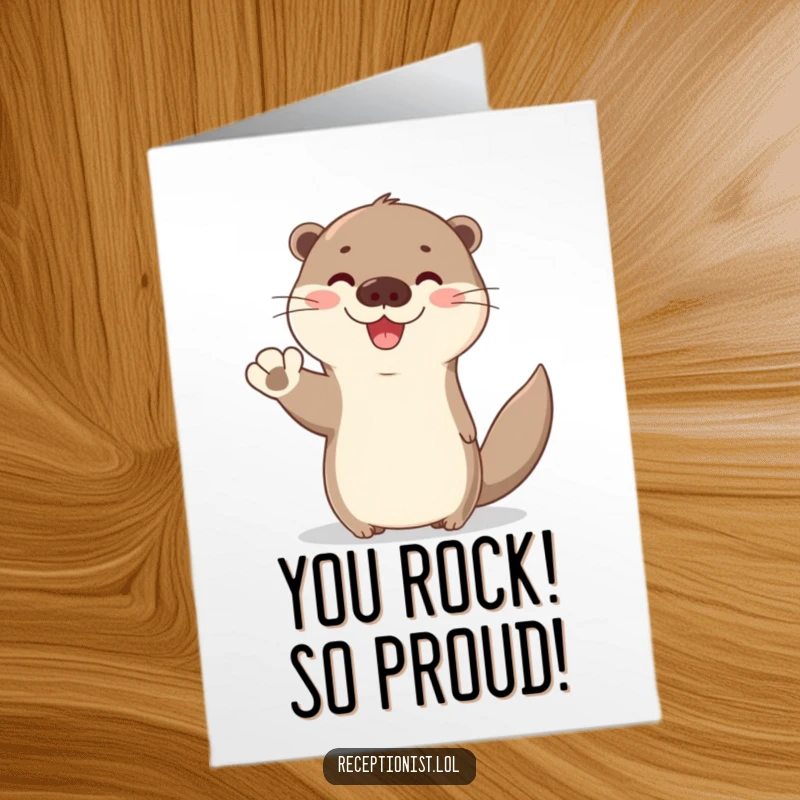 Funny Free Printable Congrats Card: A cute otter offers a welcoming wave with a bright, friendly expression to congratulate.