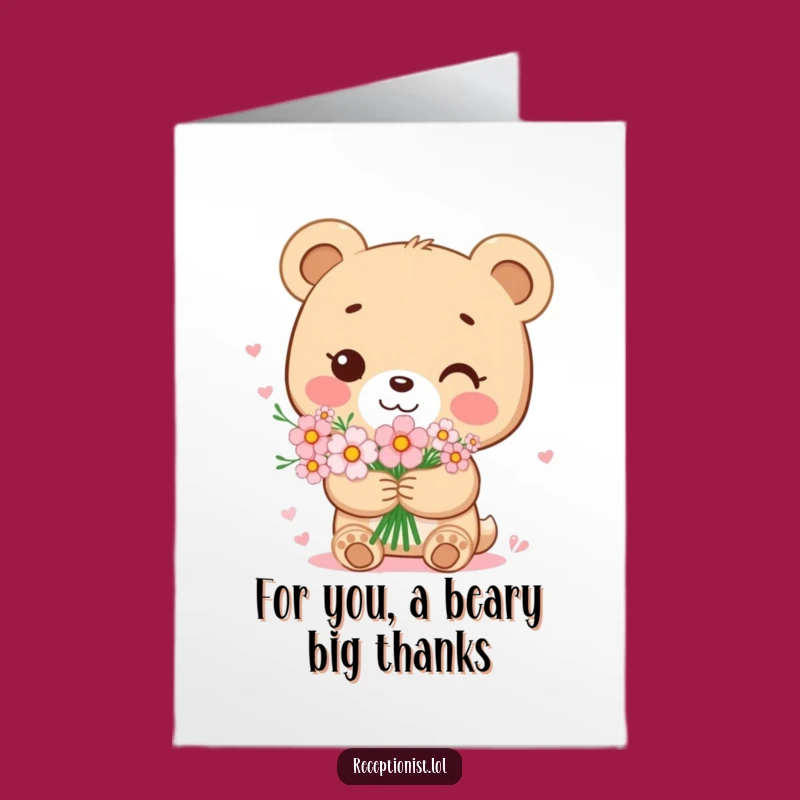 Free Printable Thank You Card: Bear Cub with Flowers for Heartfelt Gratitude