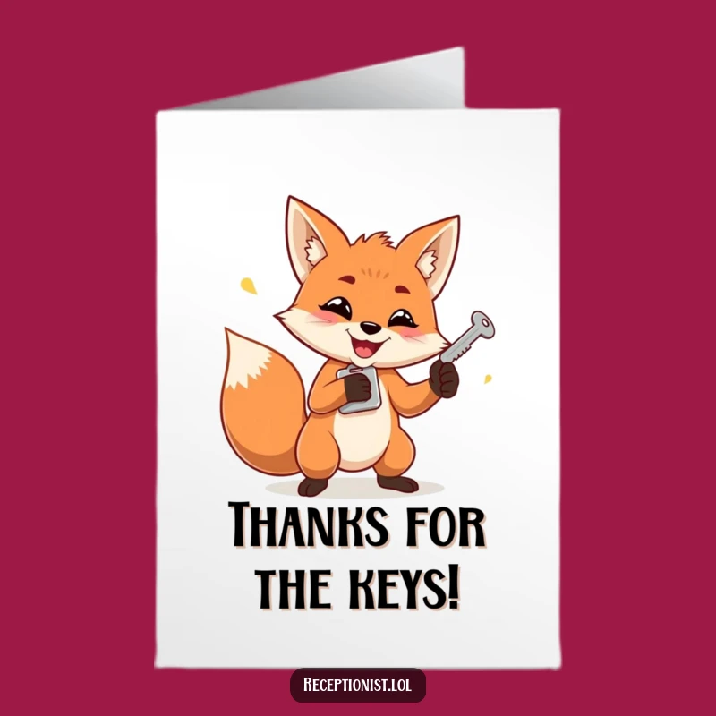 Free Printable Thank You Card: Fox Juggles Keys, Grateful For You!