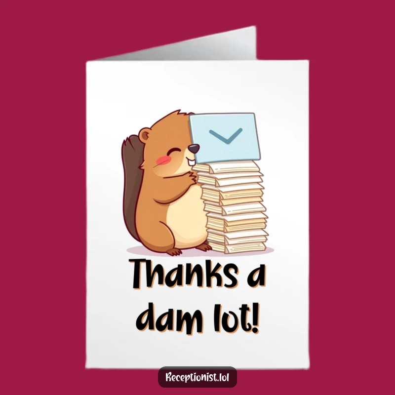 Free Printable Thank You Card: Beaver's Diligent Gratitude Funny Downloadable Gift