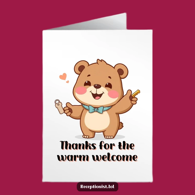 Free Printable Thank You Card: Jovial Bear, Room Keys, Downloadable Gratitude!