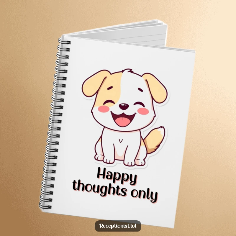 Funny Dog Greeting Notebook cover: a cute dog with a wagging tail and wide smile, symbolizing enthusiasm.