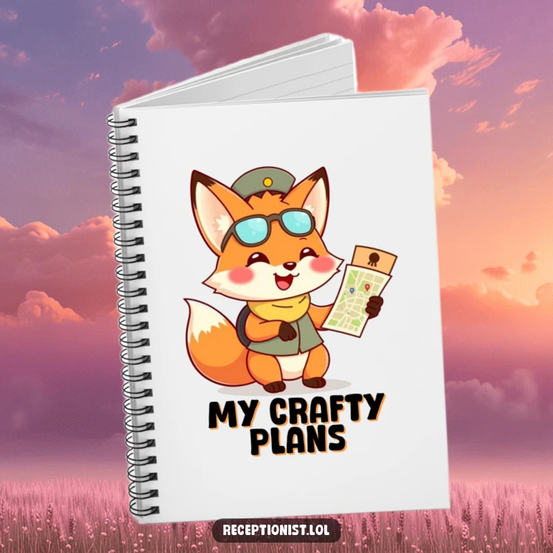 Funny fox receptionist notebook, journal for notes and plans featuring a smiling fox with a map.