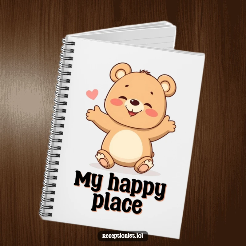 Funny Notebook with a design of a giggling bear cub opening its arms, inspiring joyful note-taking and idea generation.