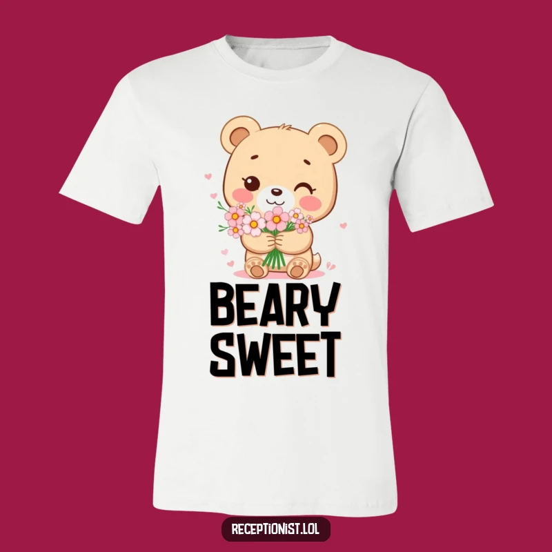 Funny Bear Cub Flower Bouquet T-Shirt: Wear Your Sweetness with Humorous Style