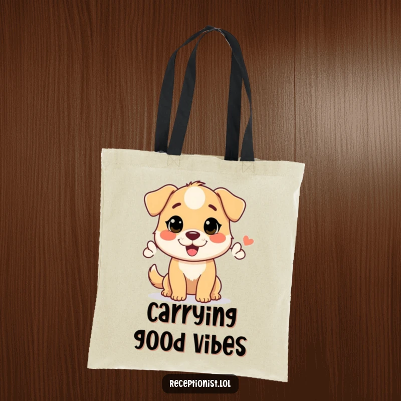 Funny tote bag showcasing a helpful dog character giving a warm nod, ideal for carrying items with a friendly touch.